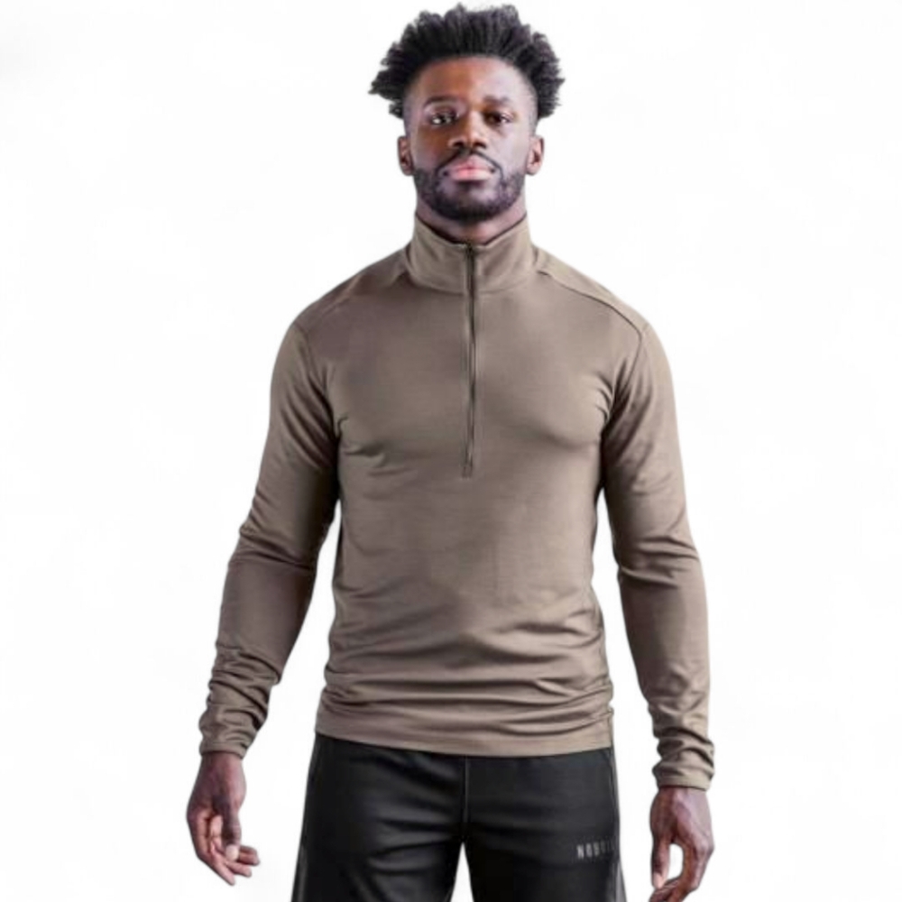 NOBULL Merino Wool Blend Men's Sage Green Quarter-Zip Mock Neck Pullover Sz M‎